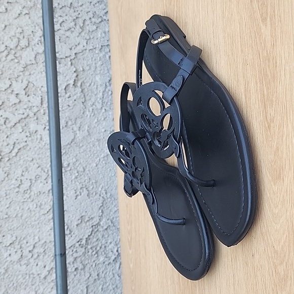 Coach Jaci Logo T-strap Flat Sandals Slingback Women's 8.5 Black Leather C2924 - Picture 1 of 15